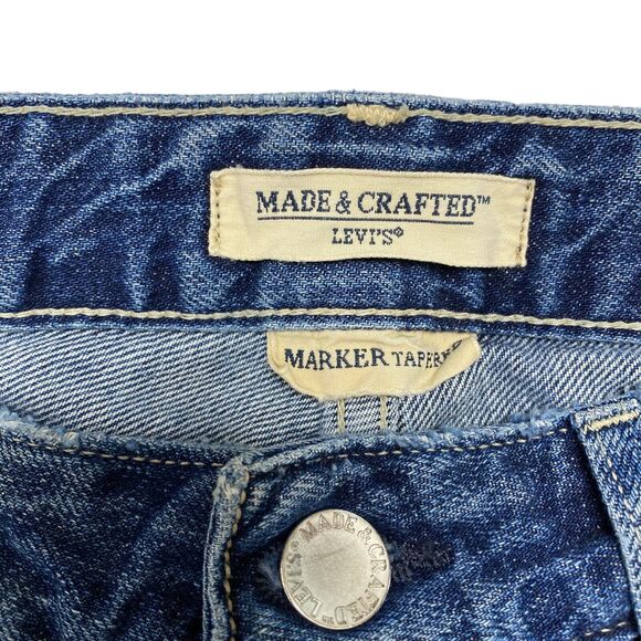 LEVIS MADE & CRAFTED Distressed Marker Tapered Blue Jeans Size 28 Womens Logo - Picture 6 of 12